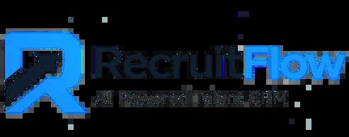 RecruitFlow logo with tagline AI-Powered Talent CRM in blue and black